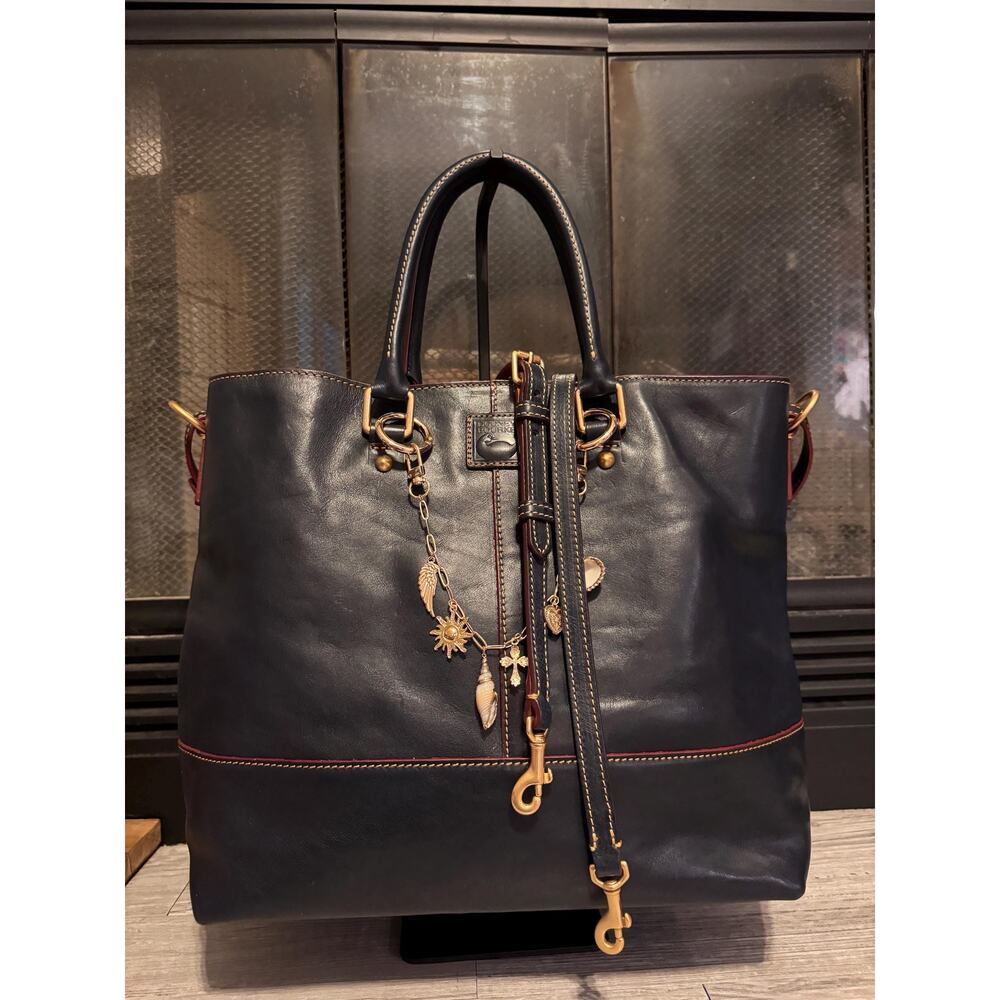 Navy Dooney Bourke Florentine Leather Chelsea Convertible Tote Bag - Picture 3 of 16